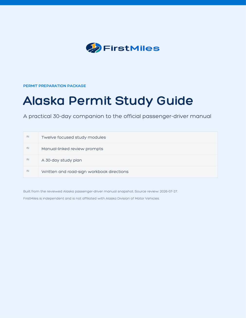 FirstMiles Alaska permit study guide cover