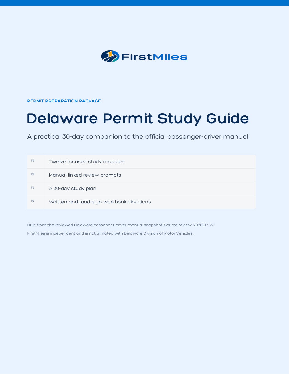 FirstMiles Delaware permit study guide cover