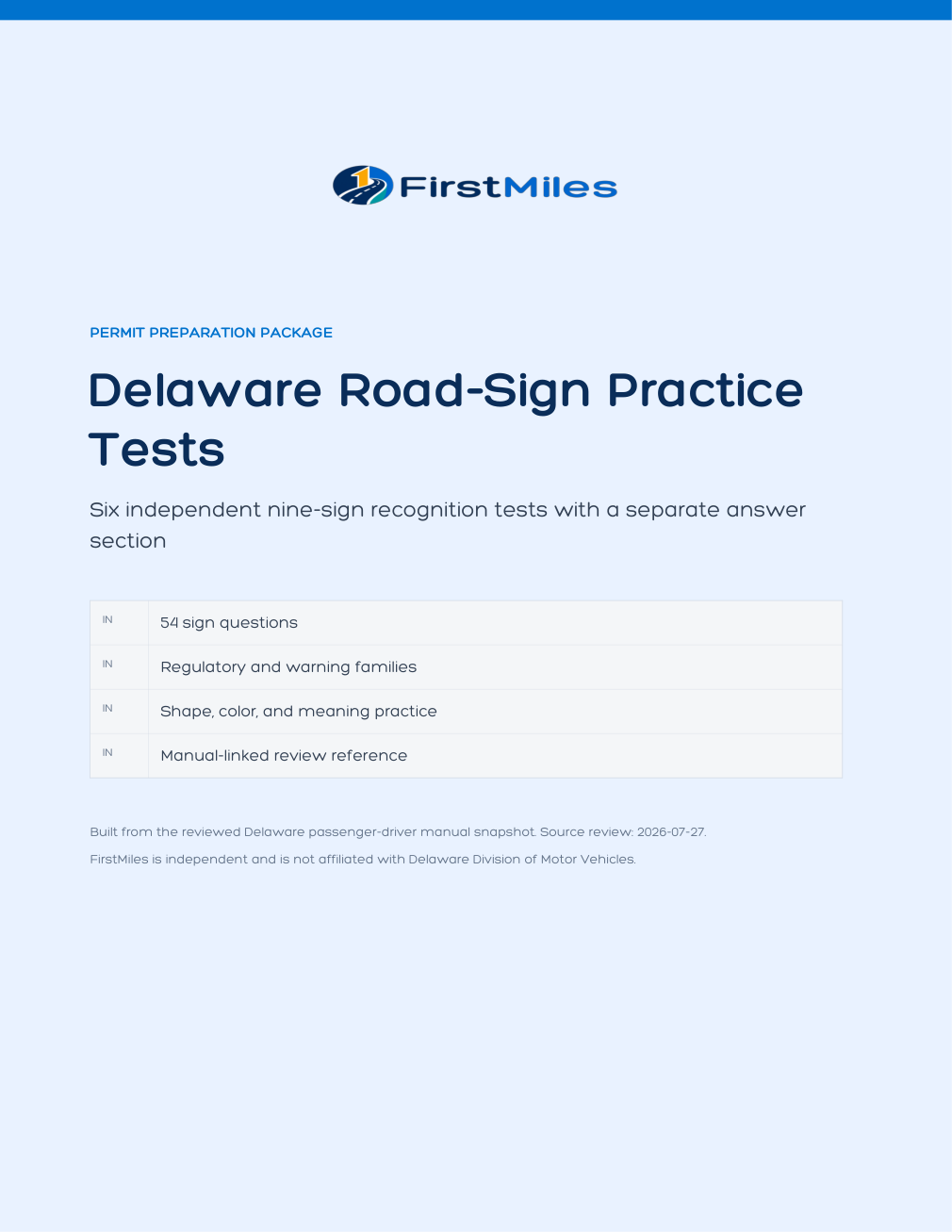FirstMiles Delaware road sign practice tests cover