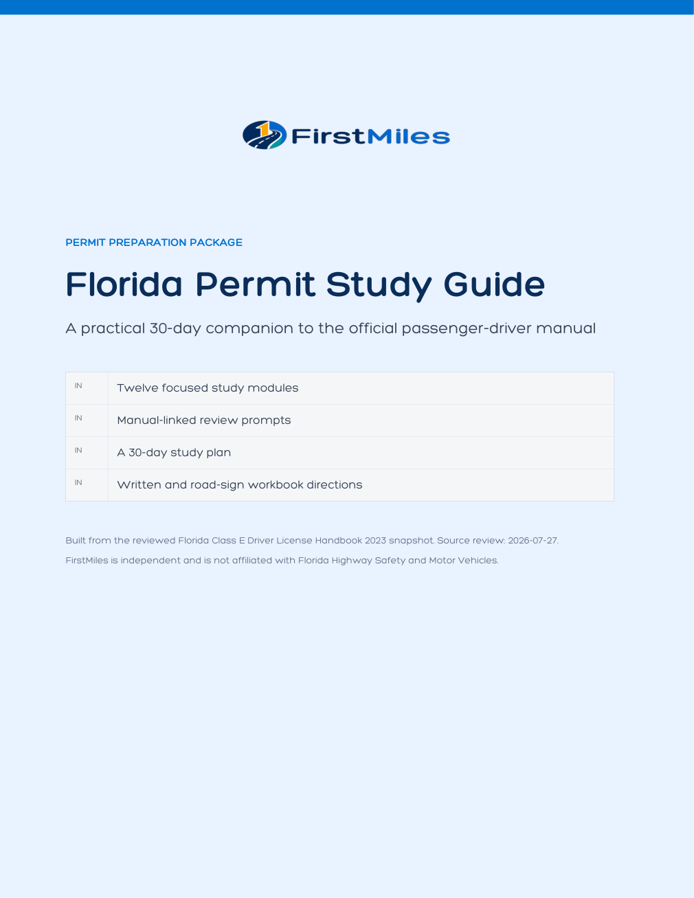 FirstMiles Florida permit study guide cover