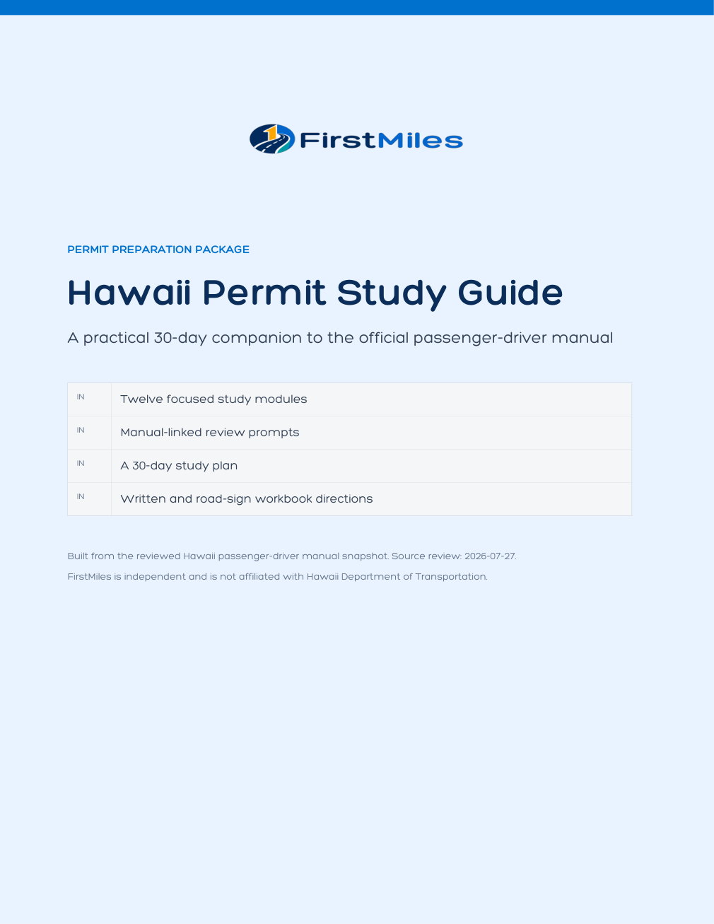 FirstMiles Hawaii permit study guide cover