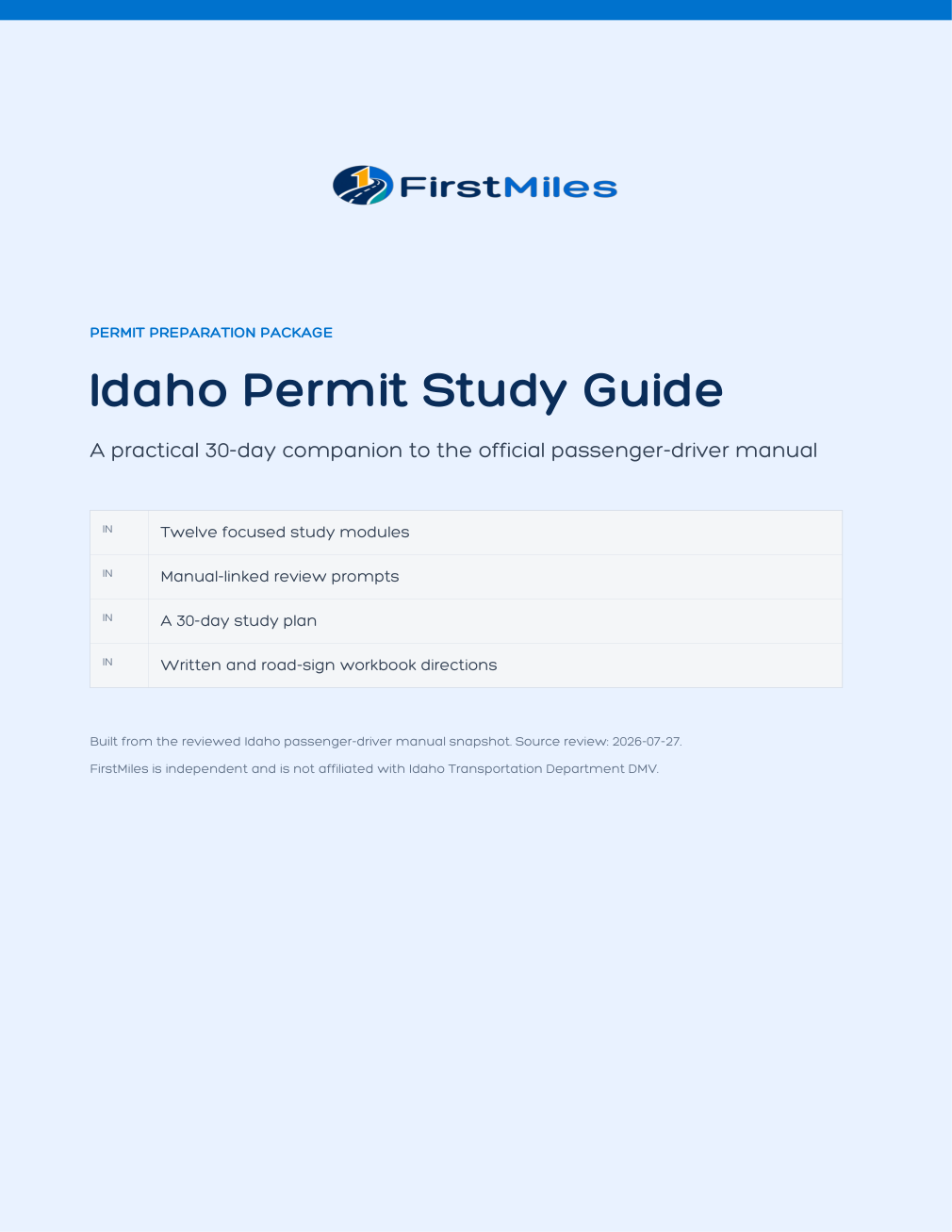 FirstMiles Idaho permit study guide cover