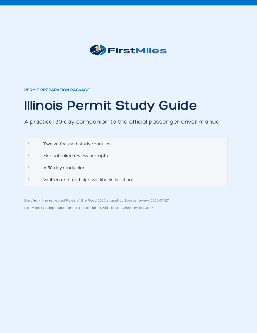 FirstMiles Illinois permit study guide cover