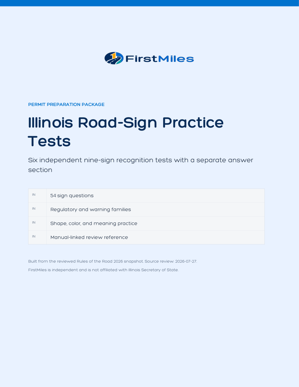 FirstMiles Illinois road sign practice tests cover