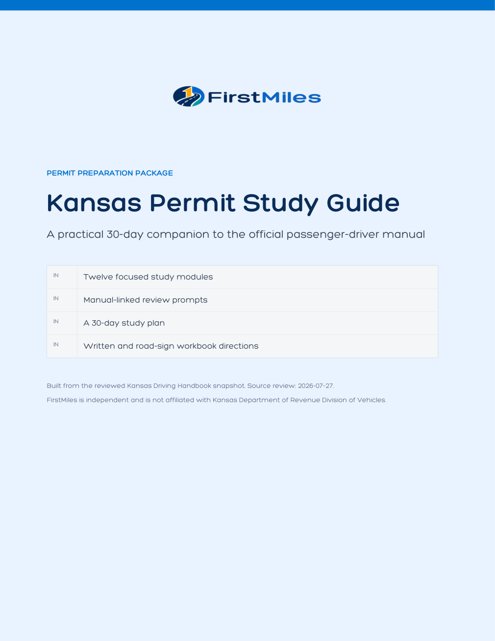 FirstMiles Kansas permit study guide cover