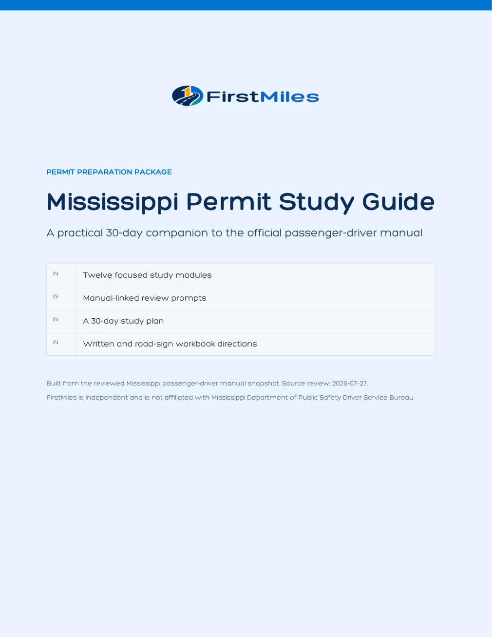 FirstMiles Mississippi permit study guide cover