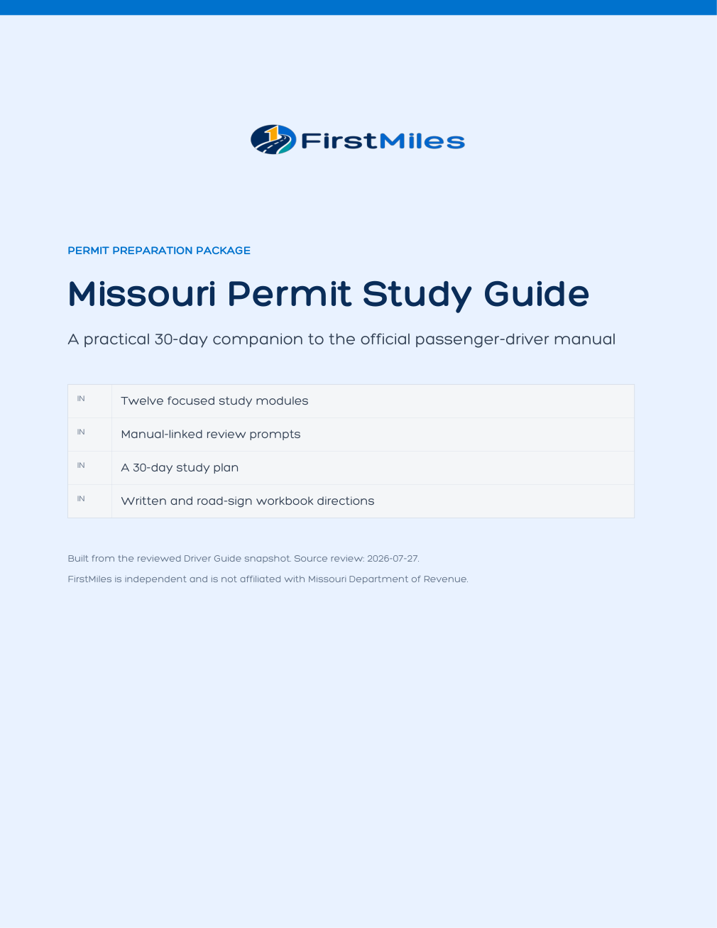 FirstMiles Missouri permit study guide cover