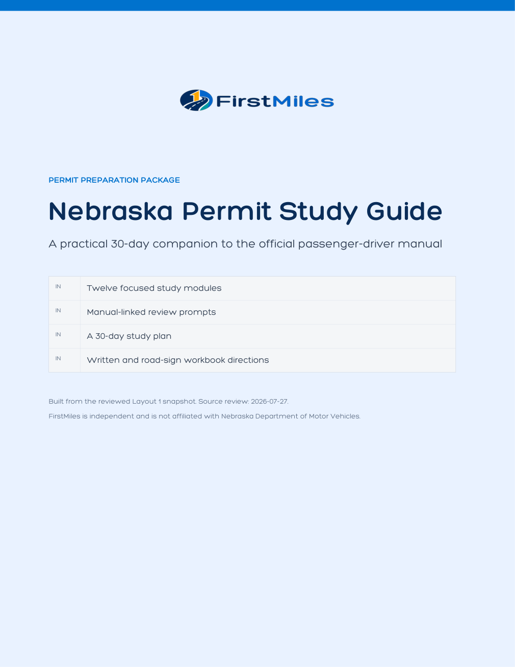 FirstMiles Nebraska permit study guide cover