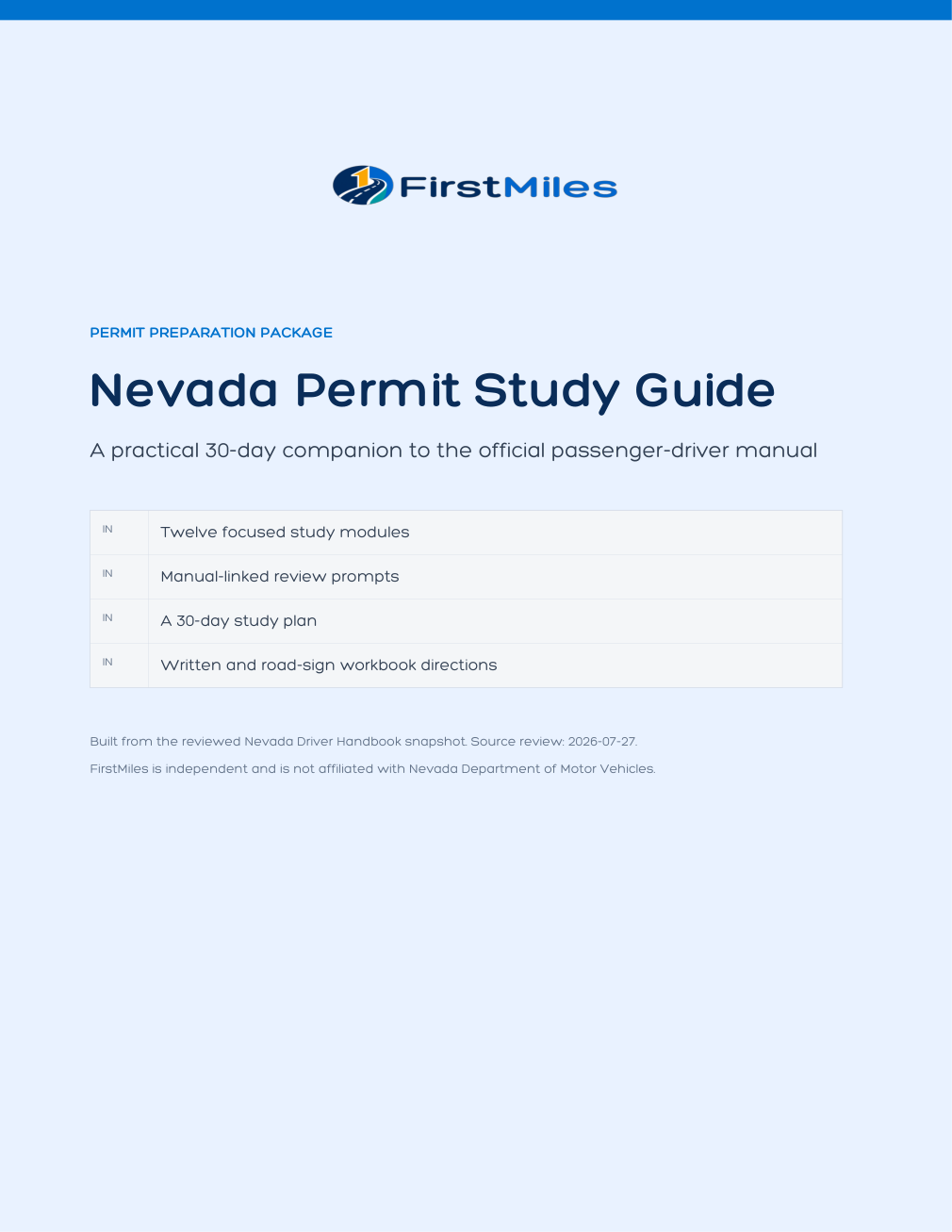 FirstMiles Nevada permit study guide cover