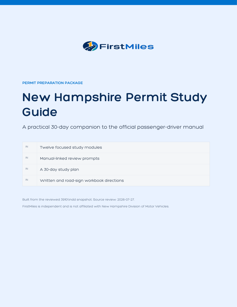 FirstMiles New Hampshire permit study guide cover