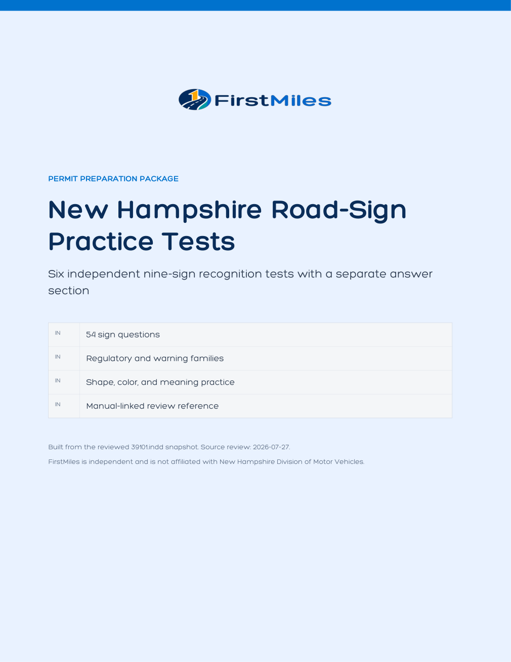 FirstMiles New Hampshire road sign practice tests cover