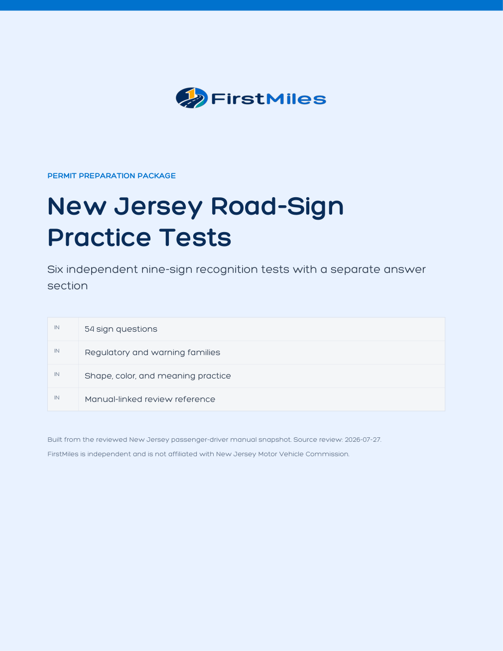 FirstMiles New Jersey road sign practice tests cover