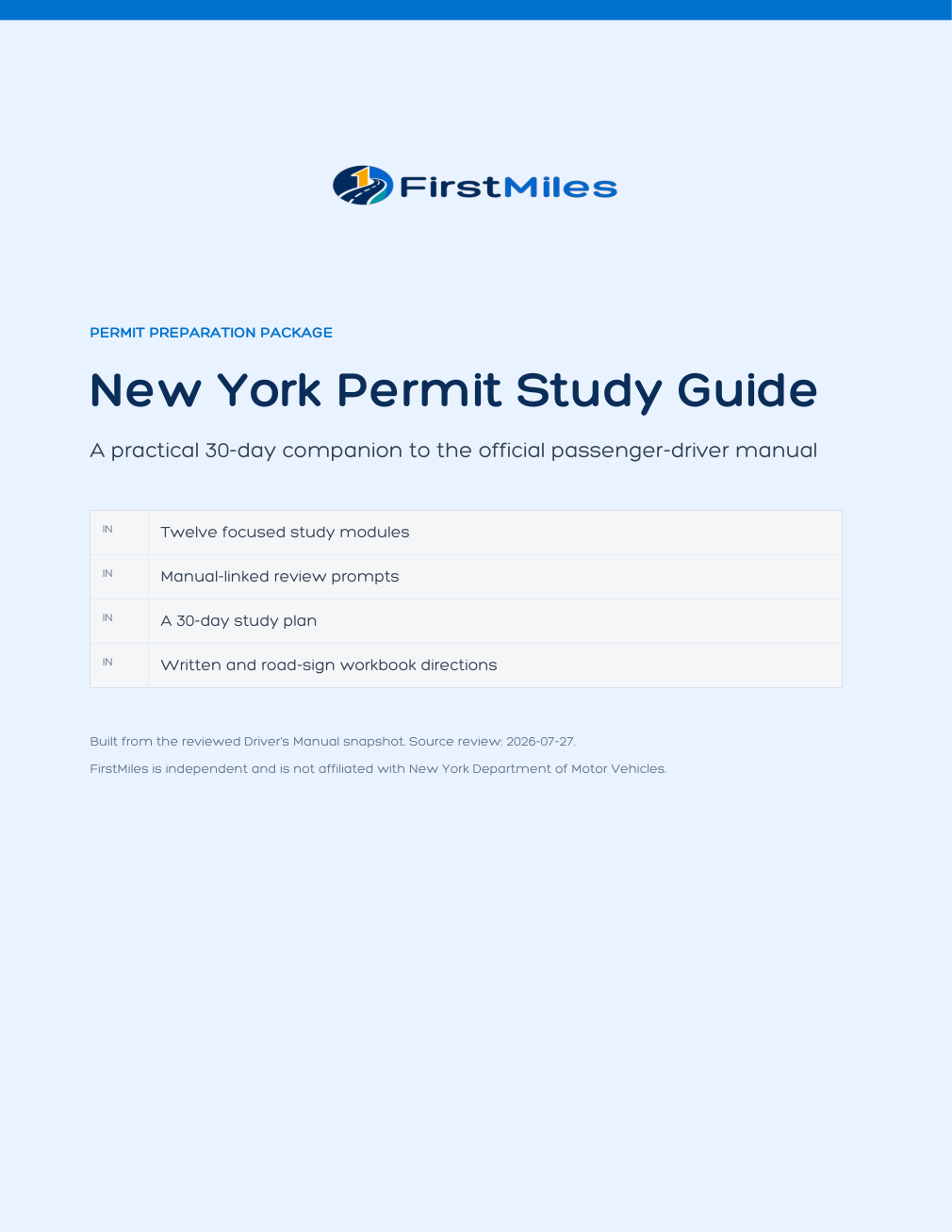 FirstMiles New York permit study guide cover