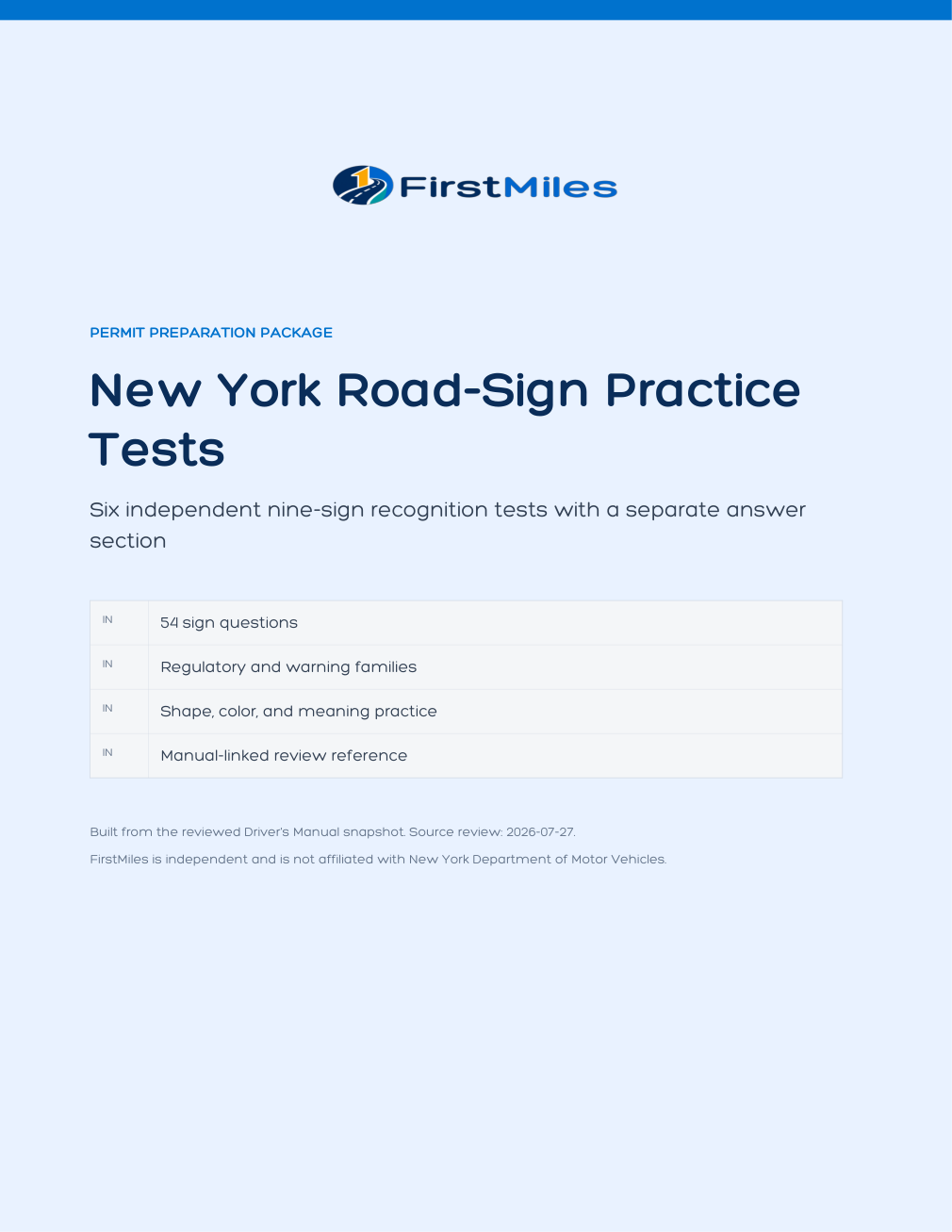 FirstMiles New York road sign practice tests cover
