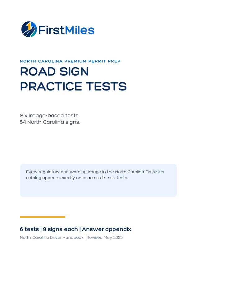 FirstMiles North Carolina road sign practice tests cover