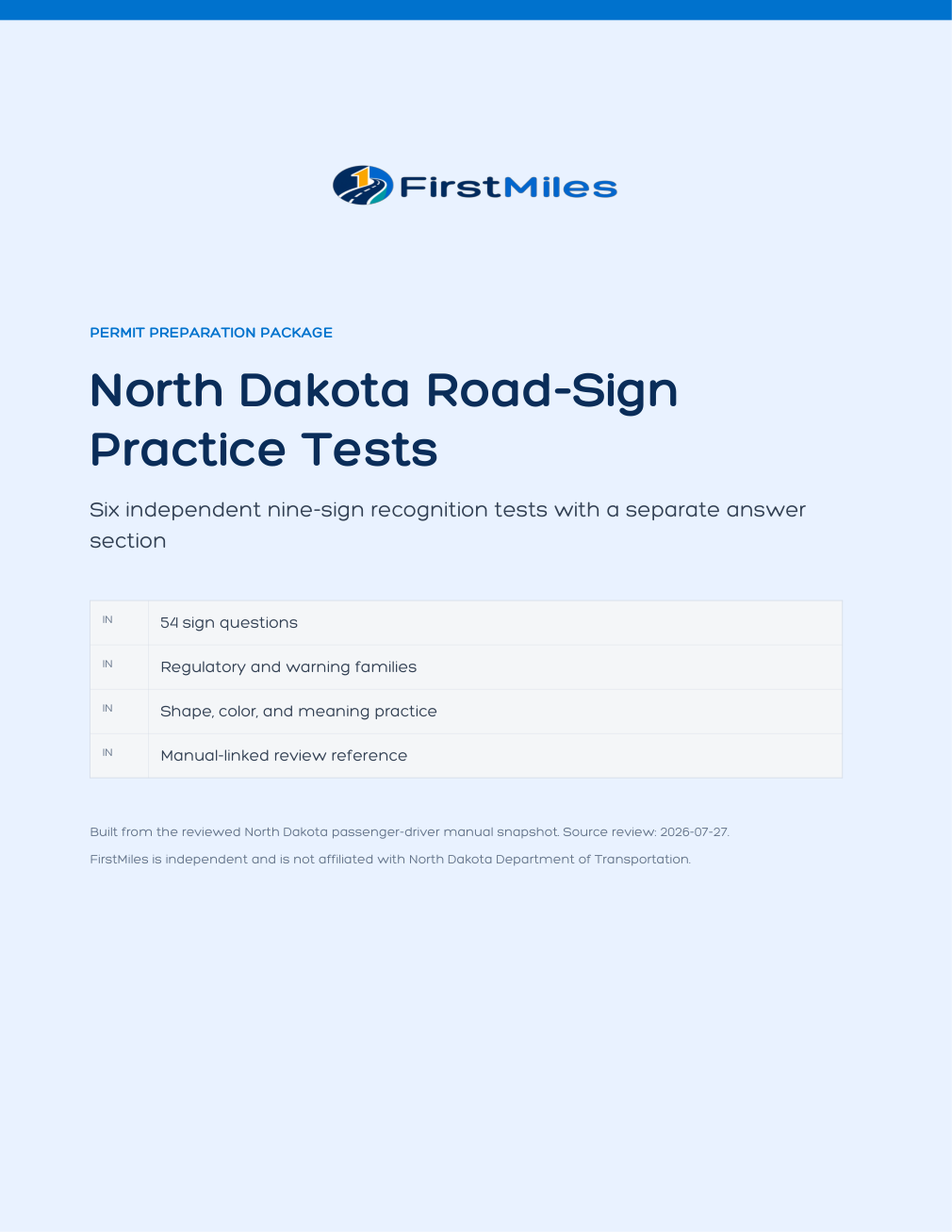 FirstMiles North Dakota road sign practice tests cover