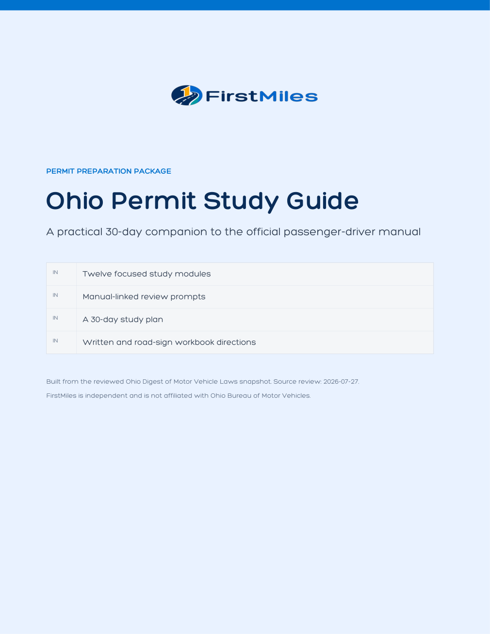FirstMiles Ohio permit study guide cover