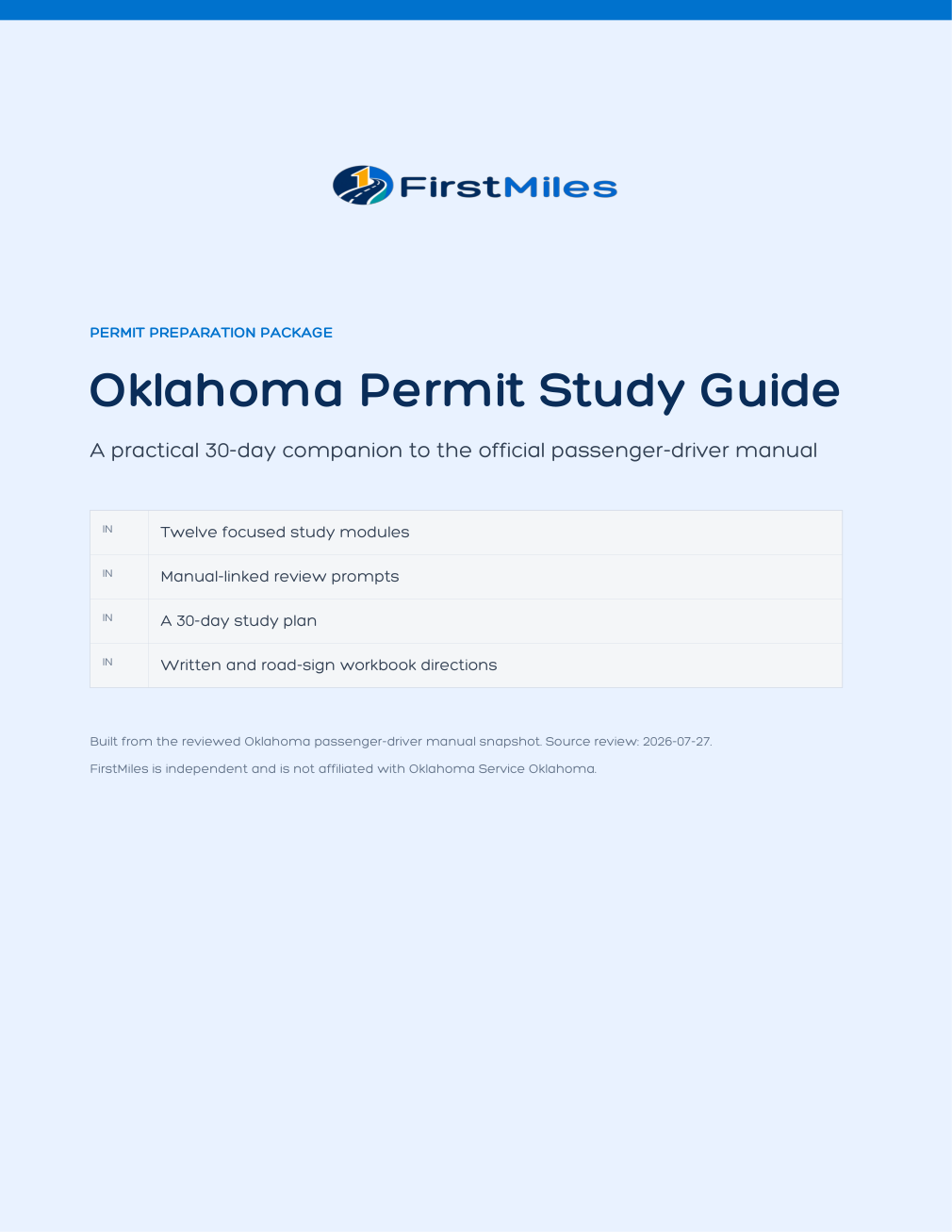FirstMiles Oklahoma permit study guide cover