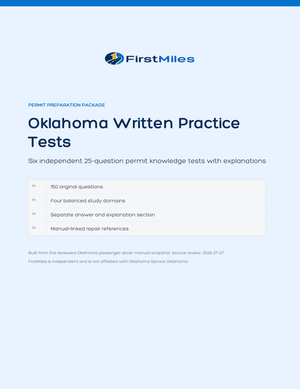 FirstMiles Oklahoma written practice tests cover