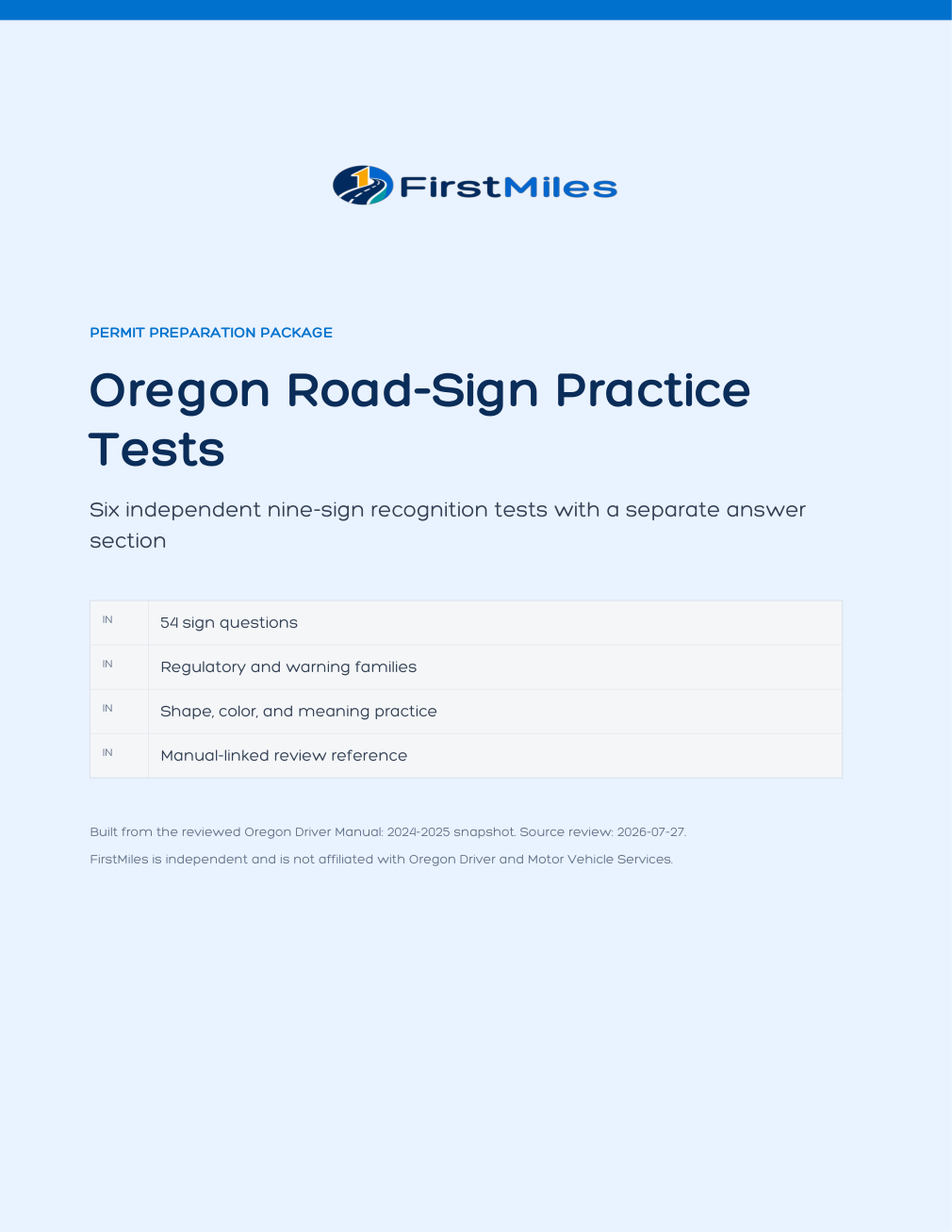 FirstMiles Oregon road sign practice tests cover