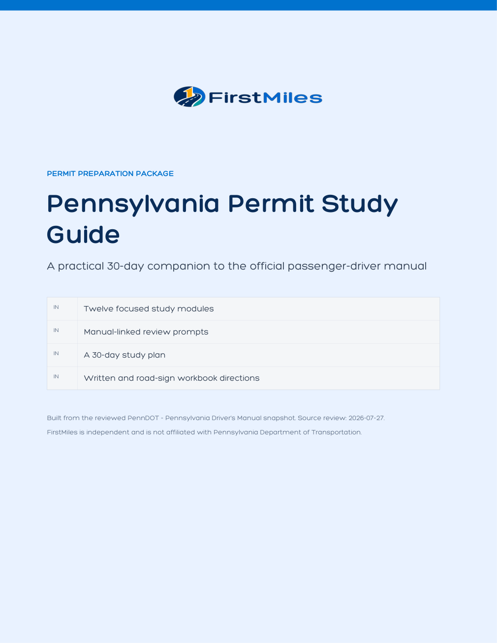 FirstMiles Pennsylvania permit study guide cover
