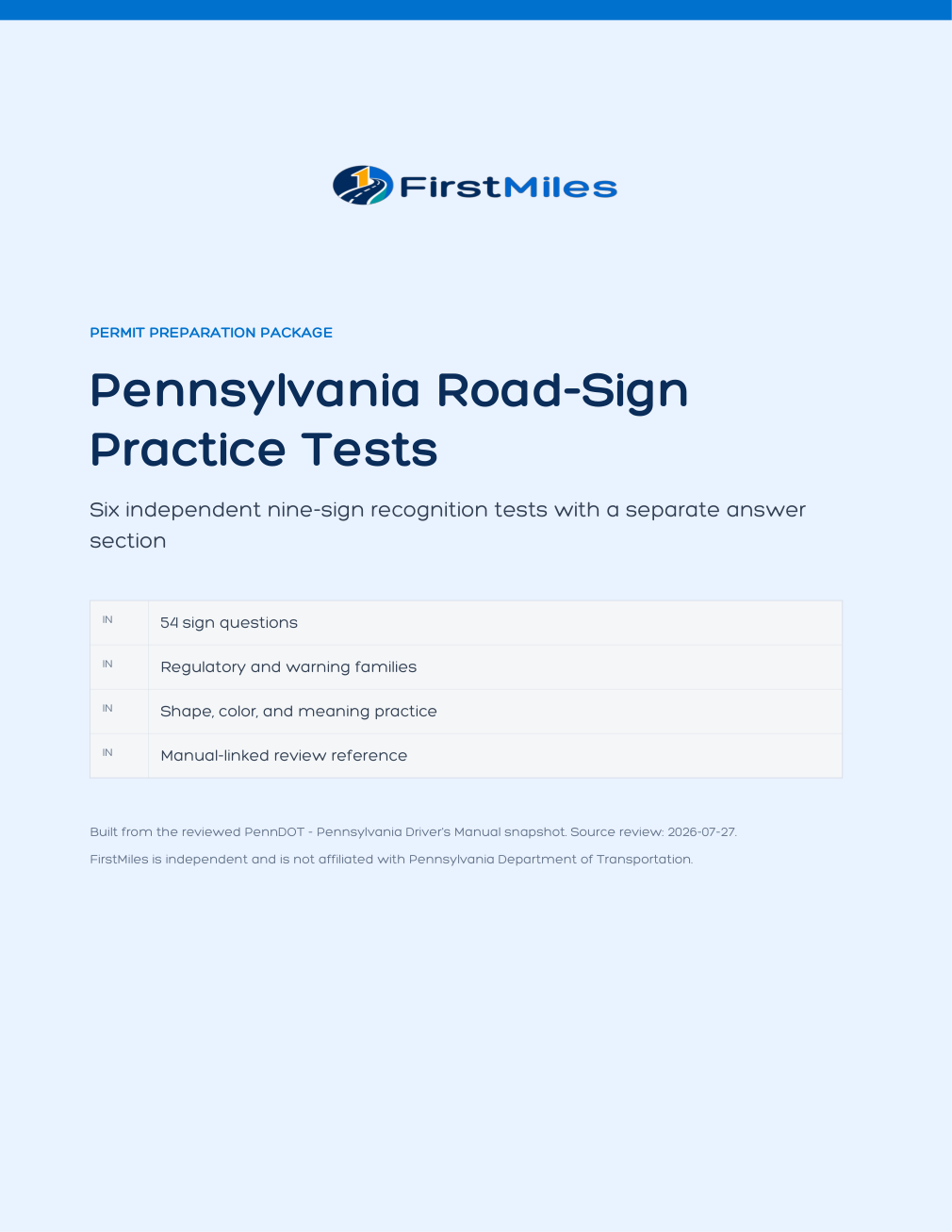 FirstMiles Pennsylvania road sign practice tests cover