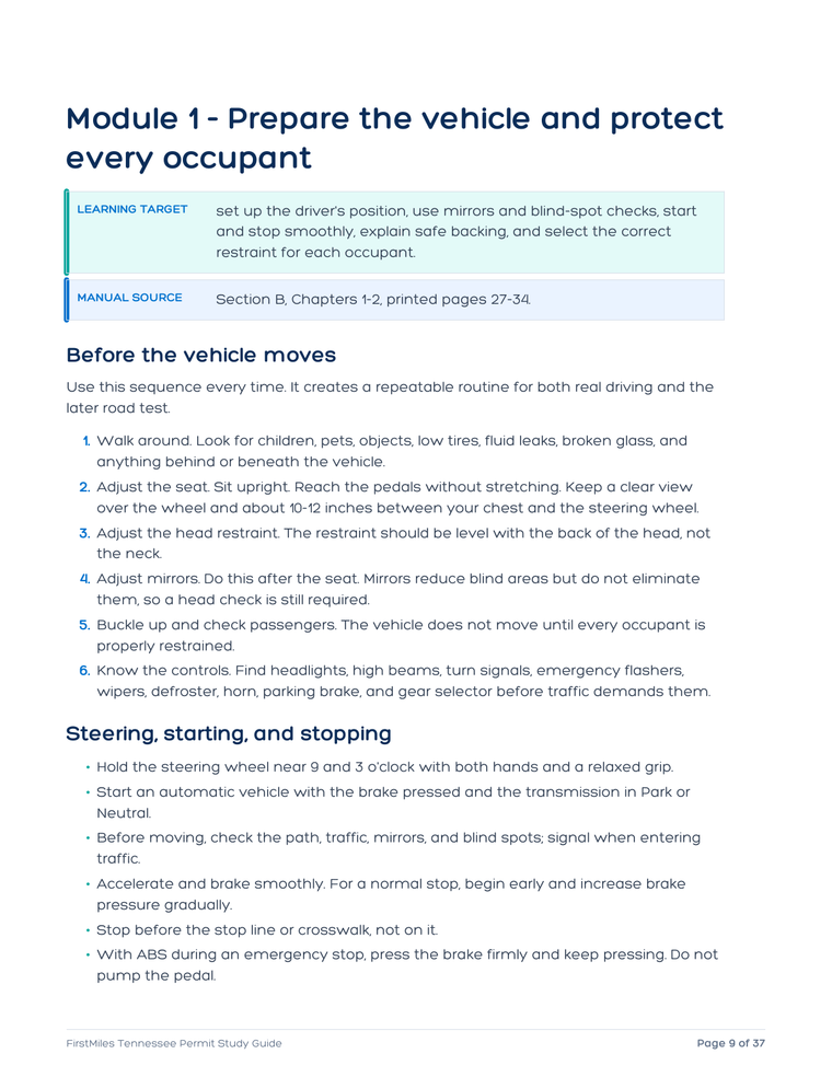 Example page from the FirstMiles Tennessee permit study guide