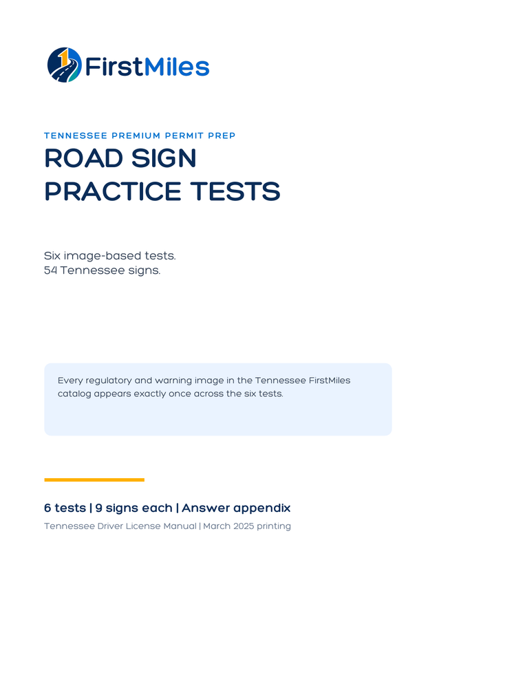 FirstMiles Tennessee road sign practice tests cover