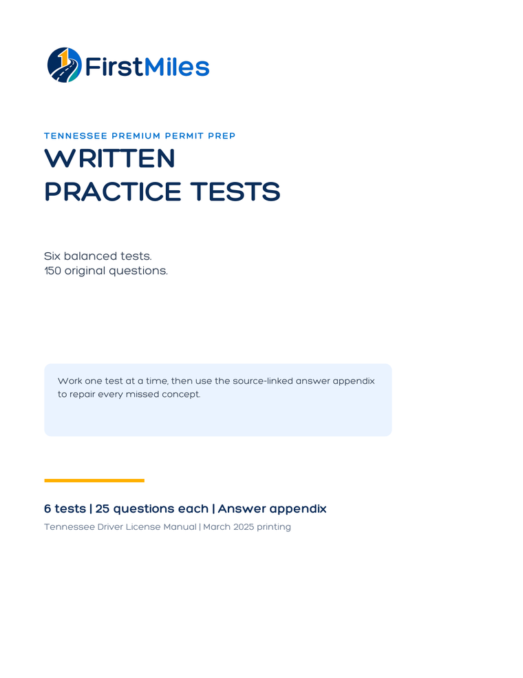 FirstMiles Tennessee written practice tests cover