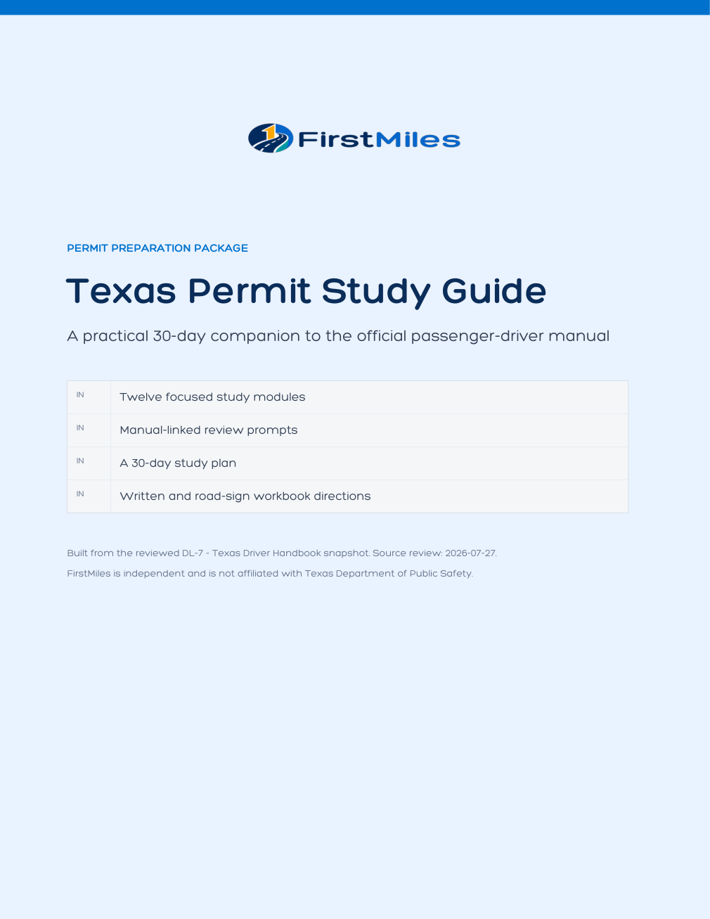 FirstMiles Texas permit study guide cover