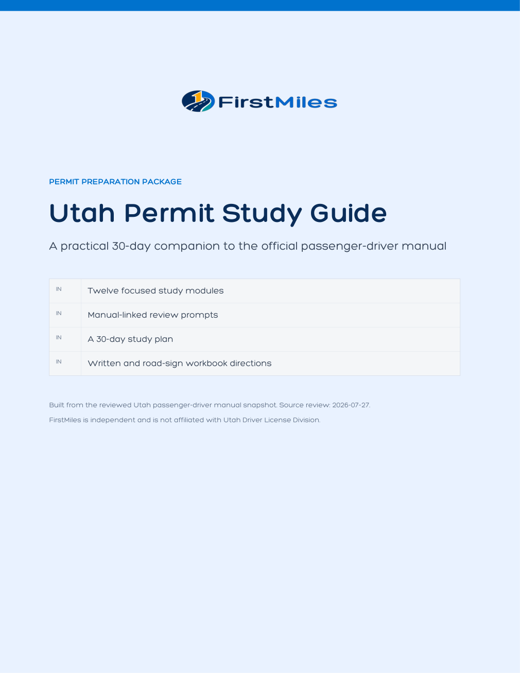 FirstMiles Utah permit study guide cover