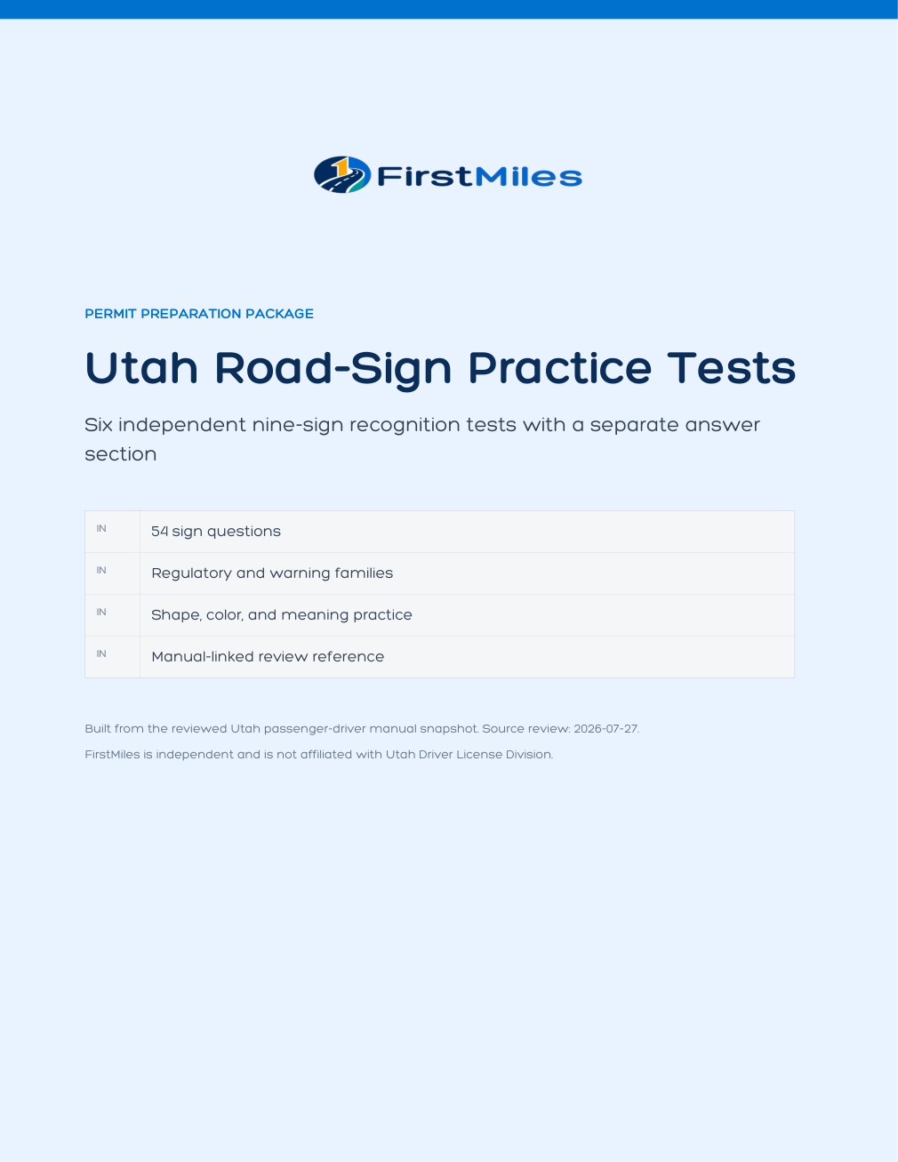 FirstMiles Utah road sign practice tests cover