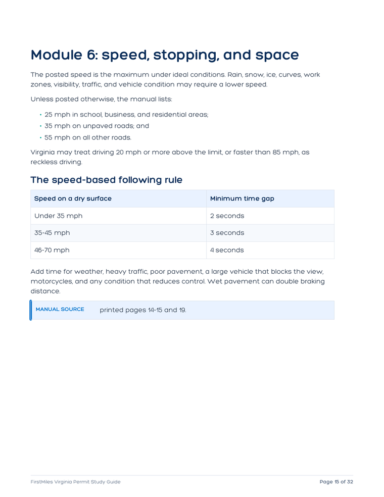 Example page from the FirstMiles Virginia permit study guide