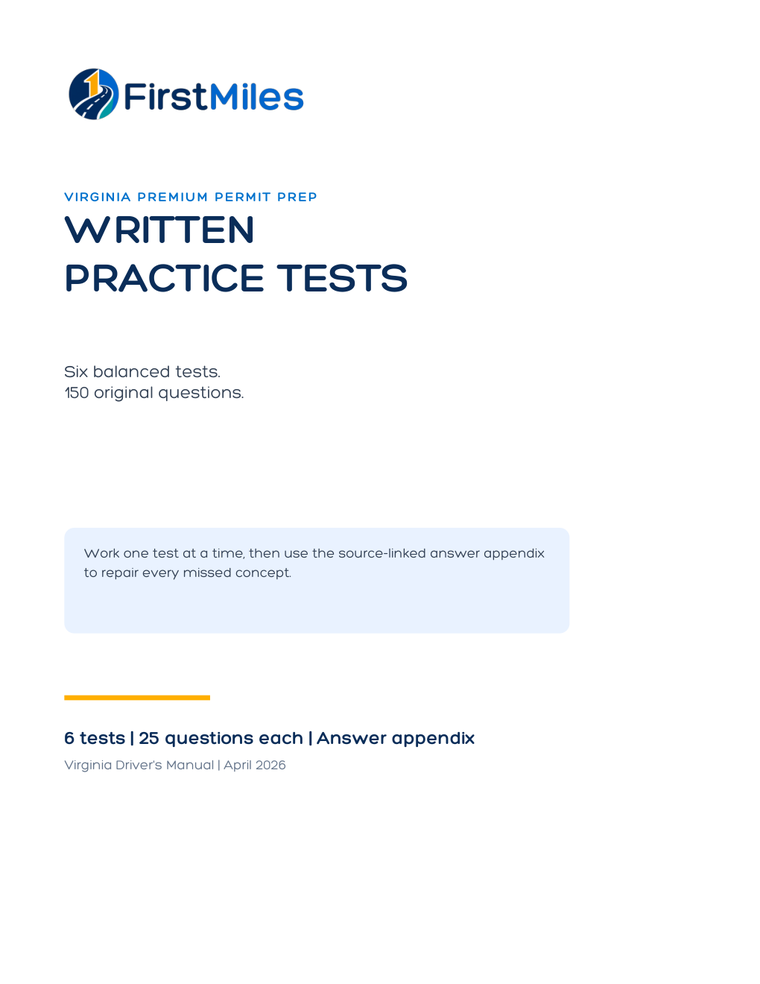 FirstMiles Virginia written practice tests cover