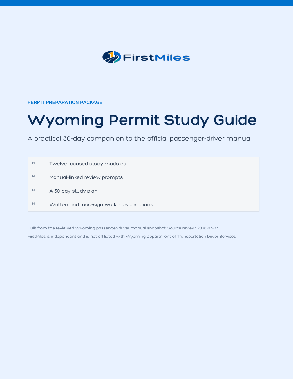FirstMiles Wyoming permit study guide cover